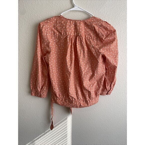 Madewell Star Scatter Wrap Shirt Blouse Size XSmall 3/4 Sleeve Coral Peach Color - Picture 7 of 10